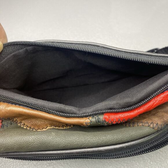 KMQ Vtg 80s Leather Fanny Pack 4 Pockets Patchwork Colorblock Colorful Bright - Picture 7 of 14